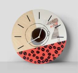 Handmade Birch Coffee Wall Clock - Silent, Bean Design - thumbnail 1