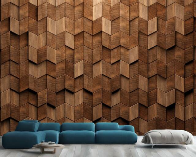Wooden Cubes Wallpaper Mural, Easy-Install Peel & Stick Decal - image 1