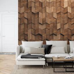 Wooden Cubes Wallpaper Mural, Easy-Install Peel & Stick Decal - thumbnail 3