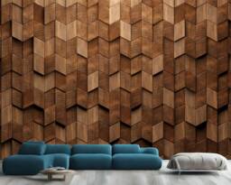 Wooden Cubes Wallpaper Mural, Easy-Install Peel & Stick Decal - thumbnail 1