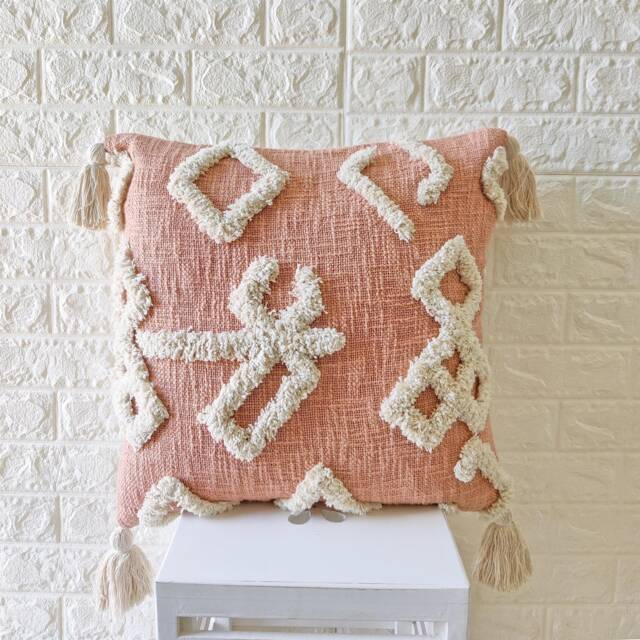 Blush Pink Embroidered Tufted Textured 100% Raw Cotton Hand Dyed 18x18 , 20x20 22x22 24x24 Inches Decorative Boho Throw Pillow Cover - image 1