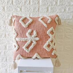 Blush Pink Embroidered Tufted Textured 100% Raw Cotton Hand Dyed 18x18 , 20x20 22x22 24x24 Inches Decorative Boho Throw Pillow Cover - thumbnail 1