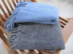 stonewashed Turkish Peshtemal Towel - 100% Cotton Denim Blue Gray Hammam Shawl Scarf
