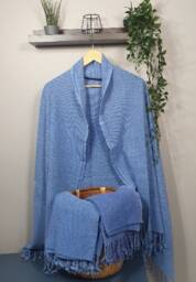 stonewashed Turkish Peshtemal Towel - 100% Cotton Denim Blue Gray Hammam Shawl Scarf - thumbnail 4