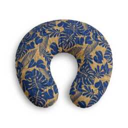 Blue Tropical Leaves Nursing Pillow Cover - Monstera Palm Pattern - thumbnail 2