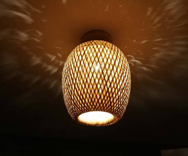 Handmade Bamboo Flush Mount Ceiling Light, Boho Decor - H9.8'' By W8.6'' - image 1