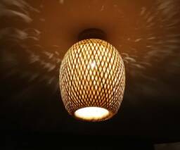 Handmade Bamboo Flush Mount Ceiling Light, Boho Decor - H9.8'' By W8.6'' - thumbnail 1