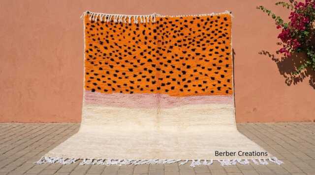Leopard Print Moroccan Rug - Orange & Pink Spotted Berber Beni Carpet, Funky Animal Wool Rug, Eclectic Maximalist Decor - image 1