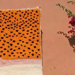 Leopard Print Moroccan Rug - Orange & Pink Spotted Berber Beni Carpet, Funky Animal Wool Rug, Eclectic Maximalist Decor - thumbnail 3