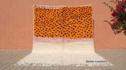 Leopard Print Moroccan Rug - Orange & Pink Spotted Berber Beni Carpet, Funky Animal Wool Rug, Eclectic Maximalist Decor - thumbnail 1