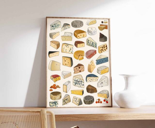 Cheese Poster, Varieties Art, Gourmet Food Print, Kitchen Decor, Foodie Gift, Culinary Art Wall - image 1