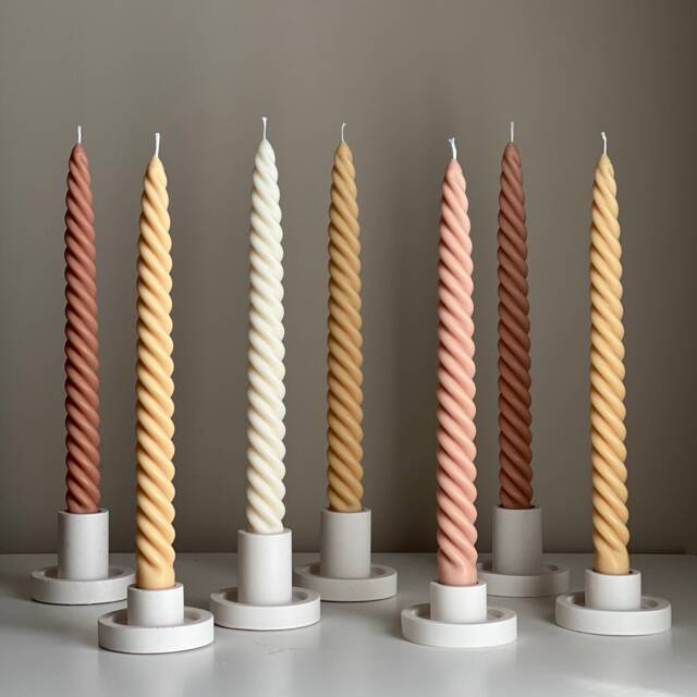 Tall Twisted Soy Wax Taper Candle Handmade Dinner Decor - image 1