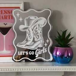 Cowboy Boot Sticker Mirror, Printed Mirrors, Vinyl Decal Cowgirl Western Dopamine Decor, Lets Go Girls Mirror - thumbnail 1