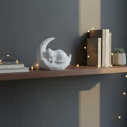 Sleeping Kitten On Crescent Moon Sculpture - Cute Cat Figurine Gift & Memorial Ornament - thumbnail 2