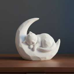 Sleeping Kitten On Crescent Moon Sculpture - Cute Cat Figurine Gift & Memorial Ornament - thumbnail 3