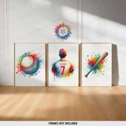 Personalized Baseball Wall Art - Set Of 3 Prints - Custom Boys Bedroom Decor Kids Posters Colorful - thumbnail 2