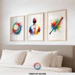 Personalized Baseball Wall Art - Set Of 3 Prints - Custom Boys Bedroom Decor Kids Posters Colorful - thumbnail 1