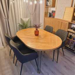 Extendable Round Dining Table With A Herringbone Inlay - Rustic Style - thumbnail 3