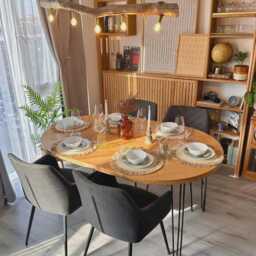 Extendable Round Dining Table With A Herringbone Inlay - Rustic Style - thumbnail 2