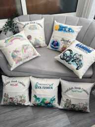 Personalised Book Cushion - Kids Reading Pillow With Pocket Gaming, Dinosaur, Bear, Girl, Space & Jungle Themes 40x40cm Gift Cute Unicorn - thumbnail 1