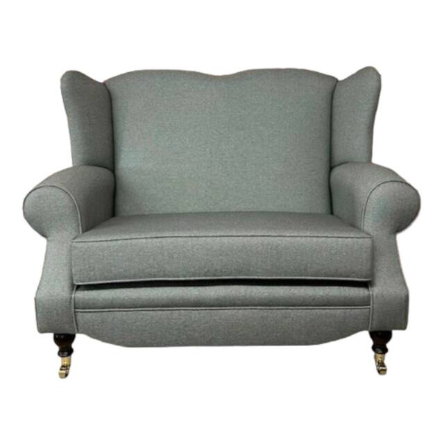 Wing Back Queen Anne Cottage 2 Seat Sofa -Marble Grey Herringbone Fabric - image 1