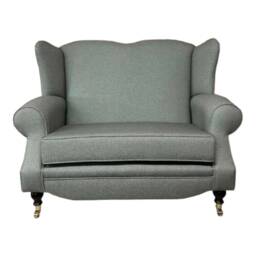 Wing Back Queen Anne Cottage 2 Seat Sofa -Marble Grey Herringbone Fabric