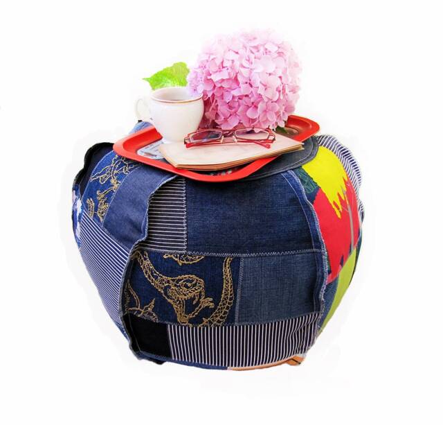 Vintage Denim Patchwork Ottoman Pouf Cover Handmade Floor Pillow - 18 Inch - image 1