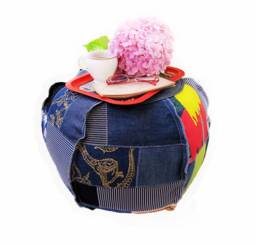 Vintage Denim Patchwork Ottoman Pouf Cover Handmade Floor Pillow - 18 Inch - thumbnail 1