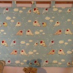 "Children's Headboard in Sky Blue Cotton Fabric, Printed With ""Little Birds The Clouds" - thumbnail 2
