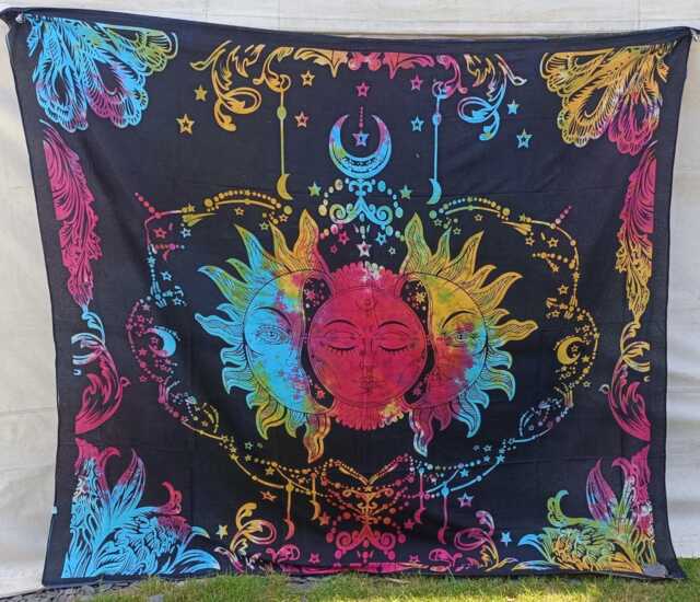 Rainbow Tie-Dye Sun & Moon Tapestry, Bohemian Wall Hanging - image 1