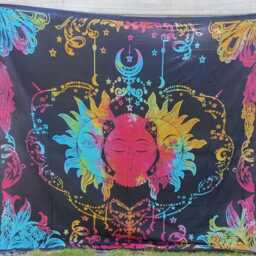 Rainbow Tie-Dye Sun & Moon Tapestry, Bohemian Wall Hanging - thumbnail 3