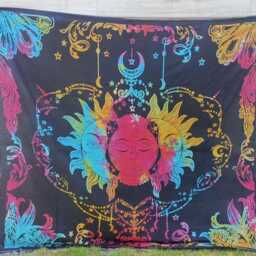 Rainbow Tie-Dye Sun & Moon Tapestry, Bohemian Wall Hanging - thumbnail 2