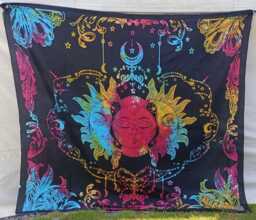 Rainbow Tie-Dye Sun & Moon Tapestry, Bohemian Wall Hanging - thumbnail 1