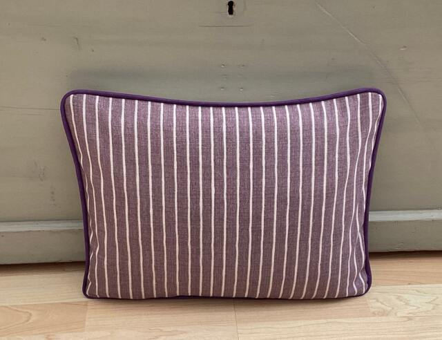 Handmade Piped Bolster Cushion Cover Mauve Ticking Stripe Linen Pillowcase - image 1