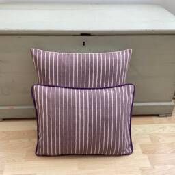 Handmade Piped Bolster Cushion Cover Mauve Ticking Stripe Linen Pillowcase - thumbnail 2