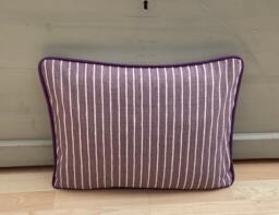 Handmade Piped Bolster Cushion Cover Mauve Ticking Stripe Linen Pillowcase - thumbnail 1