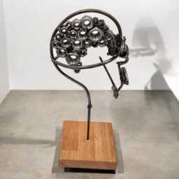Handcrafted Steel Head Sculpture Industrial Art On Irish Oak Base - thumbnail 3