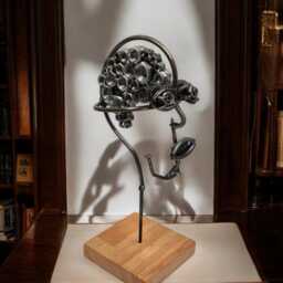 Handcrafted Steel Head Sculpture Industrial Art On Irish Oak Base - thumbnail 4