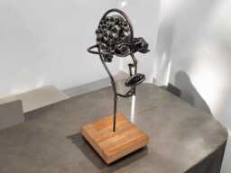 Handcrafted Steel Head Sculpture Industrial Art On Irish Oak Base - thumbnail 1