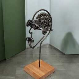 Handcrafted Steel Head Sculpture Industrial Art On Irish Oak Base - thumbnail 2