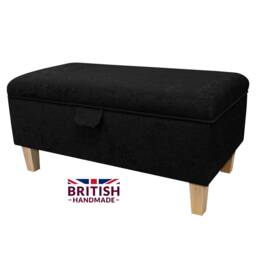 Handmade Plush Black Storage Ottoman Beech Leg Footrest - thumbnail 1