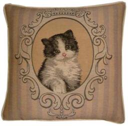 Framed Black & White Kitten Tapestry Cushion Cover Sham - thumbnail 1