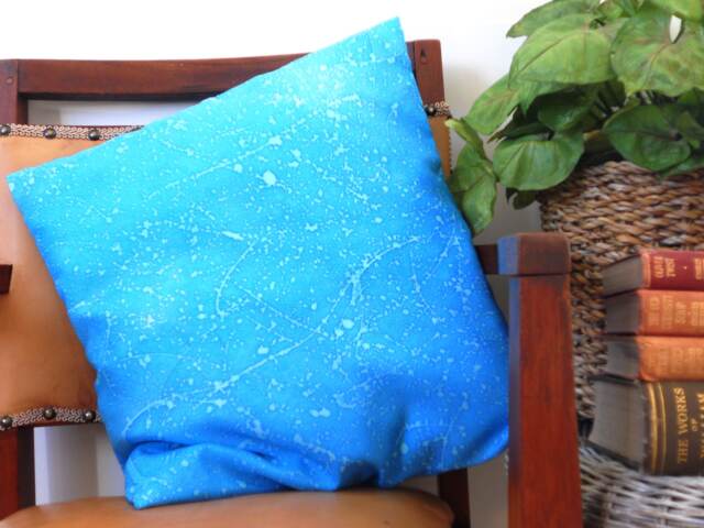 Hand Painted Pure Silk Cushion Cover in Shades Of Blue With A Spattered Design. Ooak Original Designed Homeware Gift For The Home - image 1