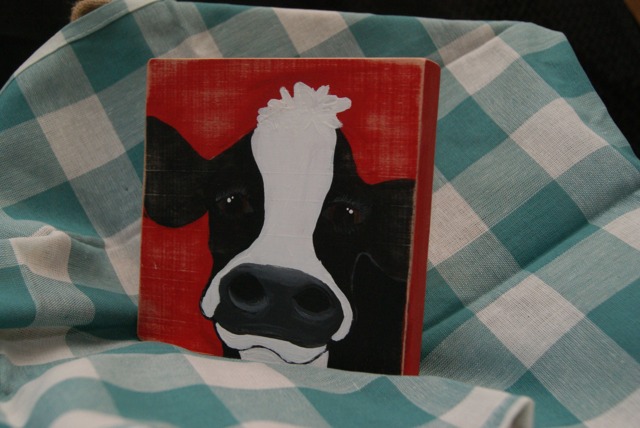 Primitive Cow Painting, Country Kitchen Decor, Real Wood Wall Art - image 1