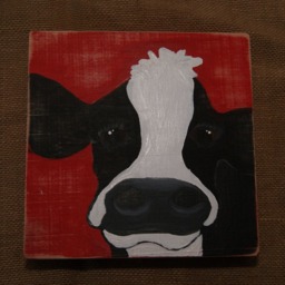 Primitive Cow Painting, Country Kitchen Decor, Real Wood Wall Art - thumbnail 2