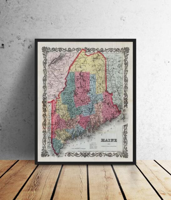 Antique Maine Map Print Vintage Wall Art On Canvas Or Paper - image 1