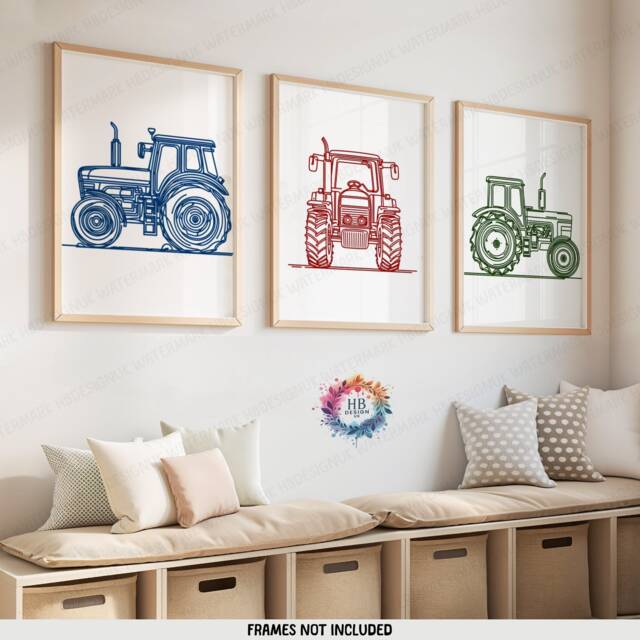 Kids Tractor Poster Set - 3 Colourful Posters - Boys Bedroom Artwork Farm Wall Art Tractors Farmyard Nursery Decor Gift Farmer Print - image 1