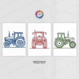Kids Tractor Poster Set - 3 Colourful Posters - Boys Bedroom Artwork Farm Wall Art Tractors Farmyard Nursery Decor Gift Farmer Print - thumbnail 2