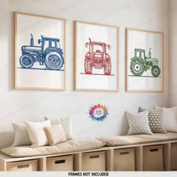 Kids Tractor Poster Set - 3 Colourful Posters - Boys Bedroom Artwork Farm Wall Art Tractors Farmyard Nursery Decor Gift Farmer Print - thumbnail 1