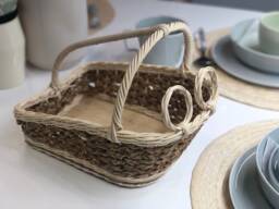 Wine Rack Basket White Color Gift Made Of Rattan & Jute Kitchen Storage 2 Bottle